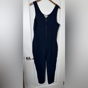 Karen Kane Midnight Blue Sleeveless Zip Front Jumpsuit Minimalist and Layering